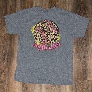 Used in New Condition “Softballin” Cotton Tee with Cheetah Print